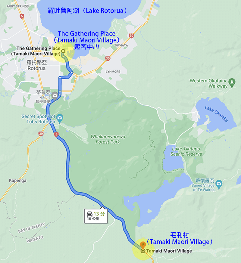 毛利村地圖 Tamaki Maori Village map