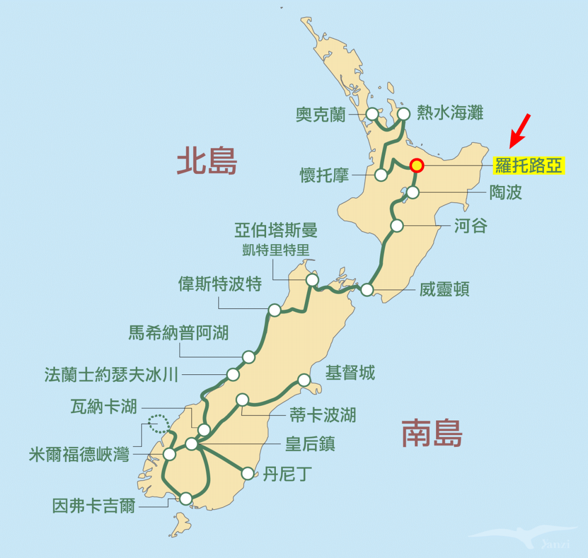 kiwi experience巴士路線 / hop-on hop-off bus passes 羅托路亞