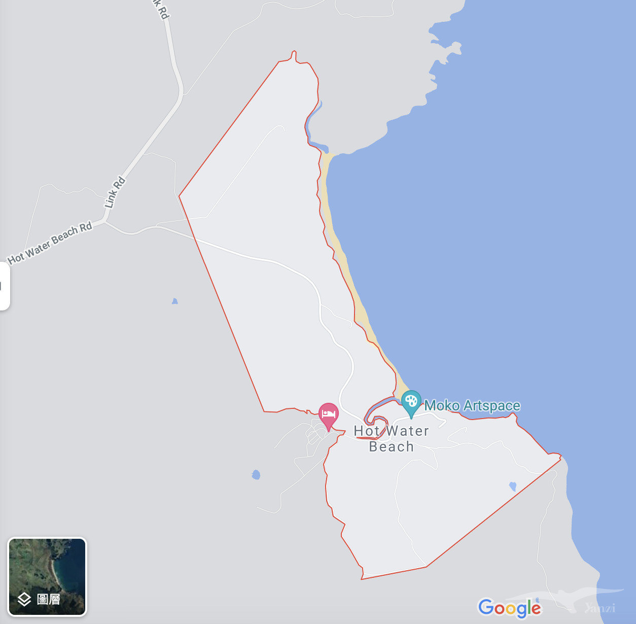 紐西蘭北島 熱水沙灘範圍地圖hot water beach map