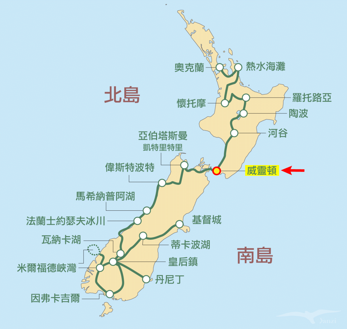 【紐西蘭D10】威靈頓一日遊景點Wellington|爬山+博物館+港灣 - 第1張圖 kiwi experience巴士路線 / hop-on hop-off bus passes 威靈頓