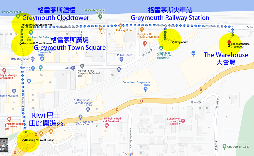 【紐西蘭D13-3】格雷茅斯小鎮Greymouth|寧靜悠閒 - 第2張圖 格雷茅斯 Greymouth小鎮地圖 map