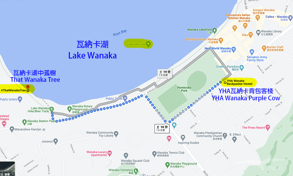 瓦納卡湖地圖 Wanaka map
