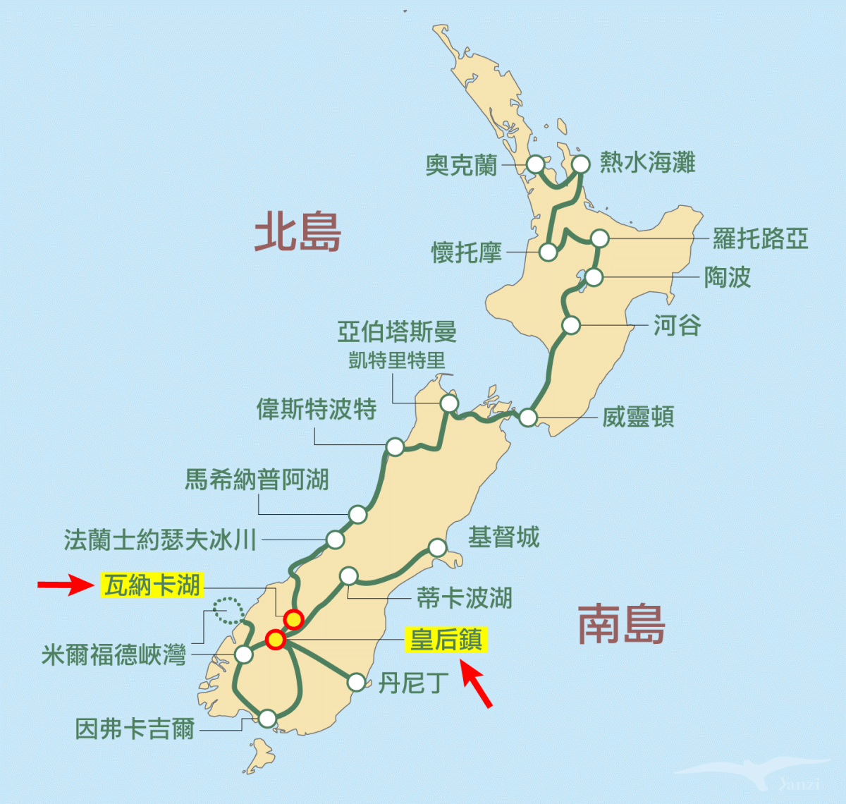 kiwi experience巴士路線 / hop-on hop-off bus passes 瓦納卡-皇后鎮