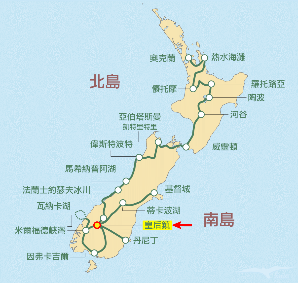 kiwi experience巴士路線 / hop-on hop-off bus passes 皇后鎮
