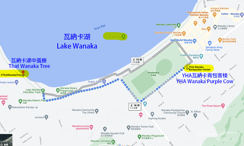 【紐西蘭D16下】瓦納卡湖Lake Wanaka|湛藍靜謐的悠閒午後 - 第35張圖 瓦納卡湖地圖 Wanaka map