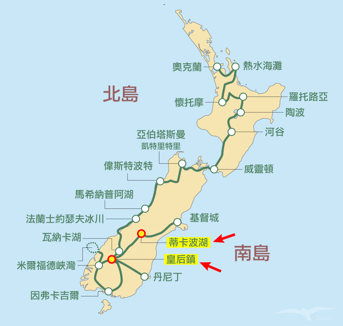 【紐西蘭D26下】蒂卡波湖Lake Tekapo+好牧羊人教堂|療癒美景 - 第1張圖 kiwi experience巴士路線 / hop-on hop-off bus passes 蒂卡波湖