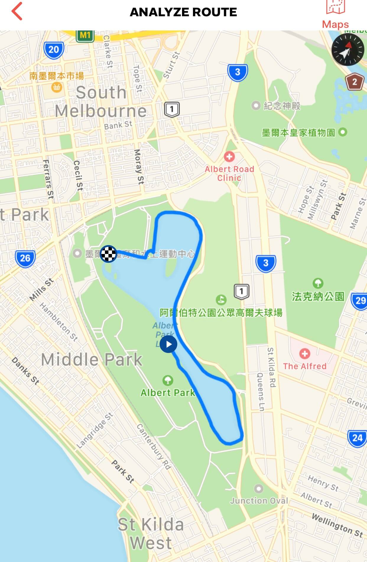 【墨爾本】超大湖泊公園 Albert Park Lake|慢跑/划船/野餐 - 第1張圖 阿爾伯特公園湖地圖 Albert Park Lake Map