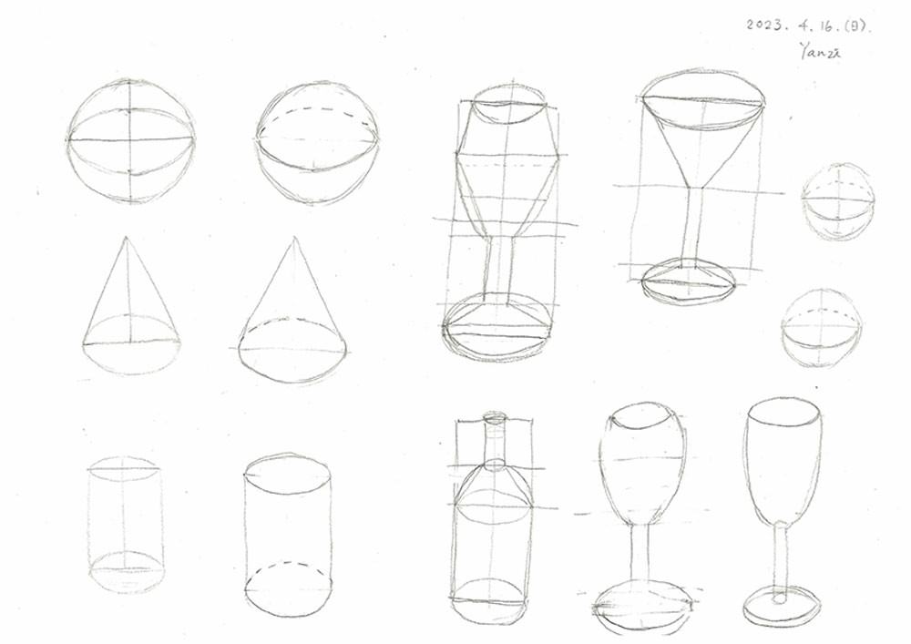 【素描】畫立體圖形：球體+圓柱體+酒杯｜自學畫畫#2