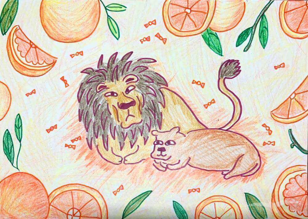 色鉛筆 獅子 橘子