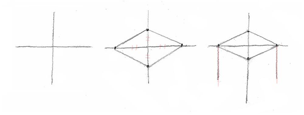 素描 兩點透視 步驟1