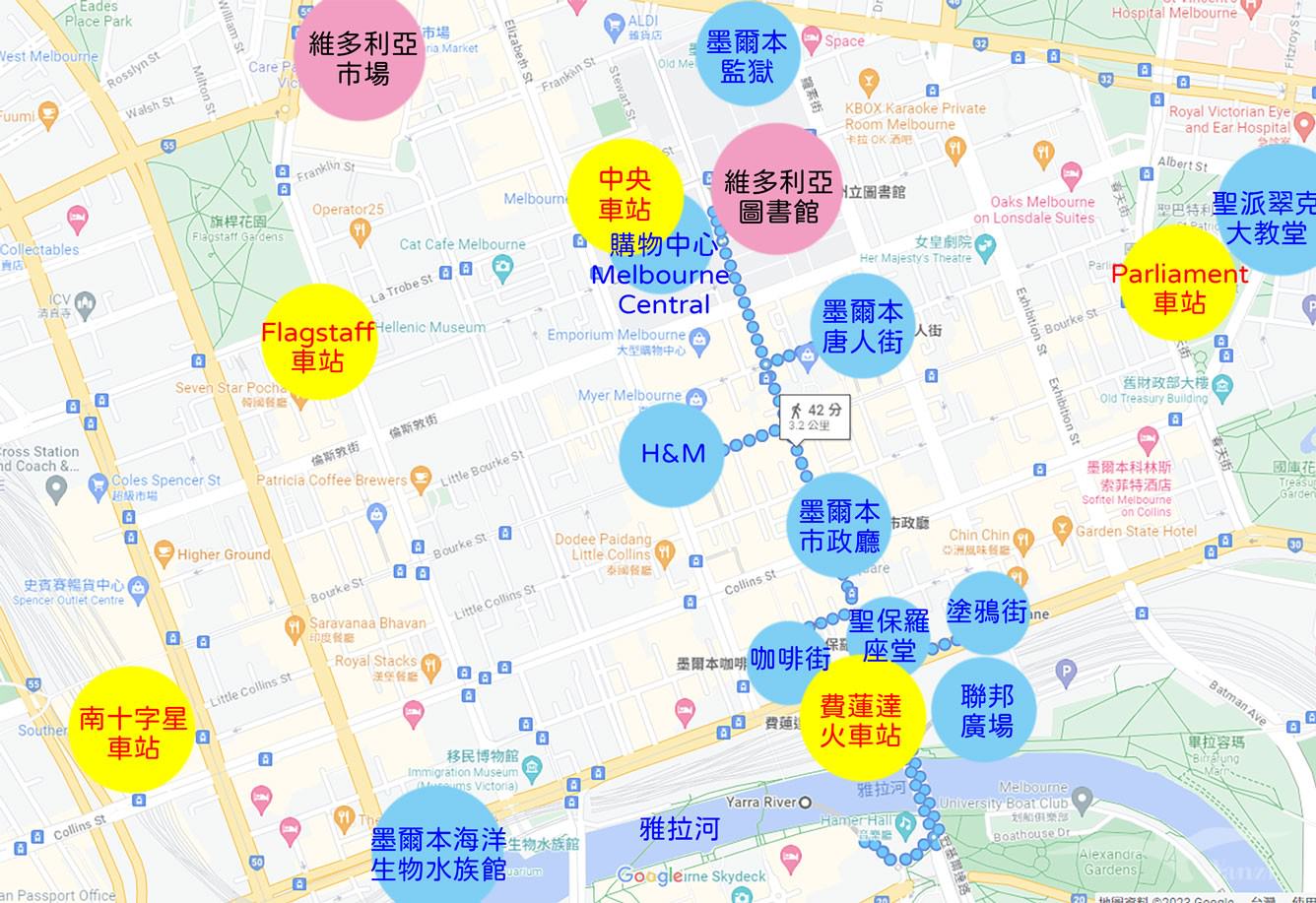 墨爾本市中心景點地圖