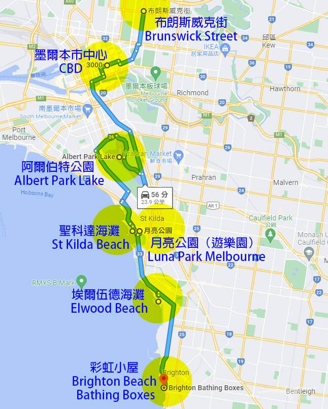 墨爾本郊區半日遊景點地圖