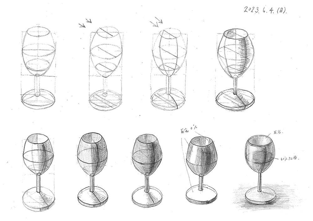 【素描質感】畫狗尾草+葡萄酒杯+玻璃杯｜自學畫畫#9
