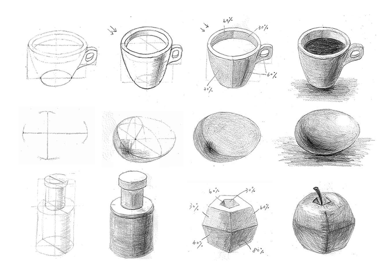 素描光影練習-咖啡杯+瓶子+雞蛋+蘋果-封面