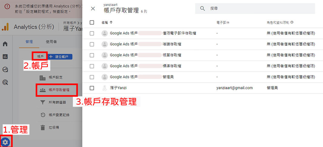 GA4管理-帳戶存取管理