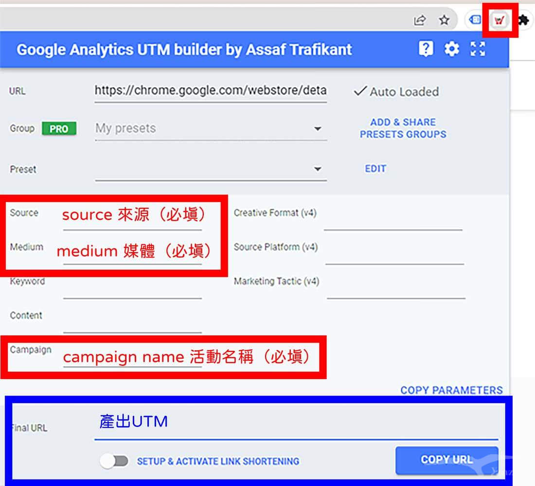 Google-Analytics-UTM-Builder擴充外掛產出UTM