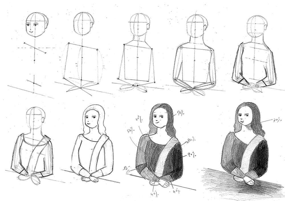 【人物素描】畫蒙娜麗莎簡易版｜畫有景深的人｜自學畫畫#23