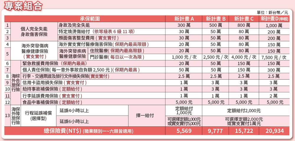 富邦產險-一期逐夢打工度假險-方案